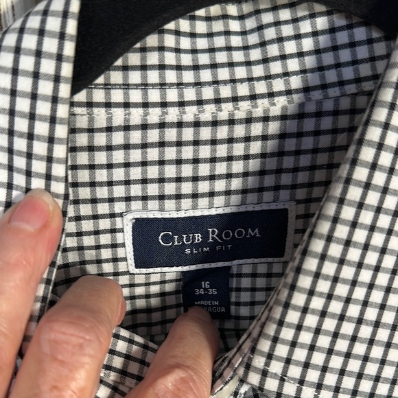 Club Room Men's Black and White Checkered Shirt Slim Fit - Picture 2 of 8